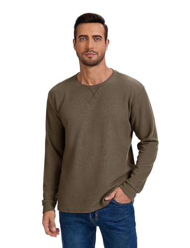 3 Pack Mens Waffle Shirts Long Sleeve Shirt Regular Fit Casual T-Shirt Crewneck Lightweight Pullover Top