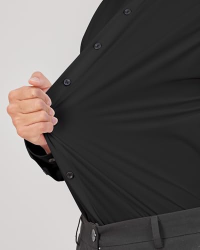 Men's Dress Shirts Stretch Long Sleeve Formal Shirt Solid Business Casual Button Down Shirts for Wedding Prom