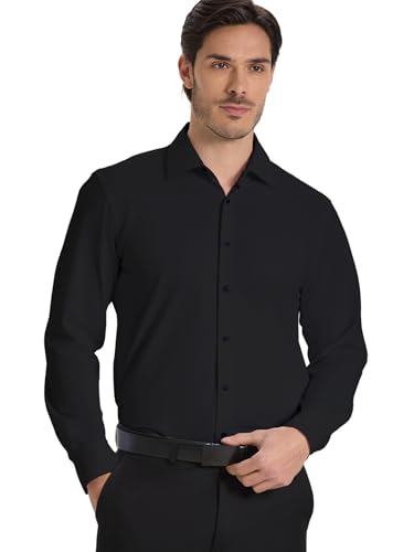 Men’s Dress Shirt Wrinkle Free Knit Button Down Shirt Long Sleeve Business Shirt
