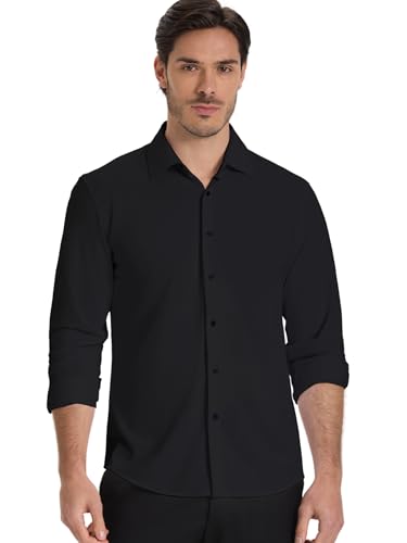 Men’s Dress Shirt Wrinkle Free Knit Button Down Shirt Long Sleeve Business Shirt