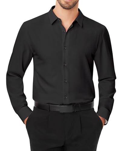 Men's Dress Shirts Stretch Long Sleeve Formal Shirt Solid Business Casual Button Down Shirts for Wedding Prom