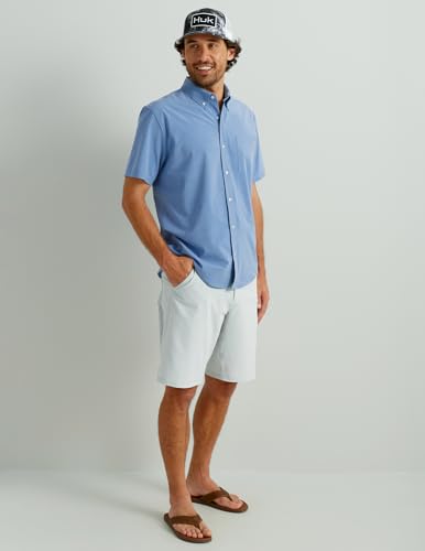 Mens Kona Solid Short Sleeve Fishing Button Down Shirt for Men, Fresh Salmon, 3X-Large
