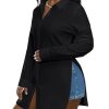 Women's Collar V Neck Button Front Long Sleeve Slit Hem Long Shirt Blouse Top