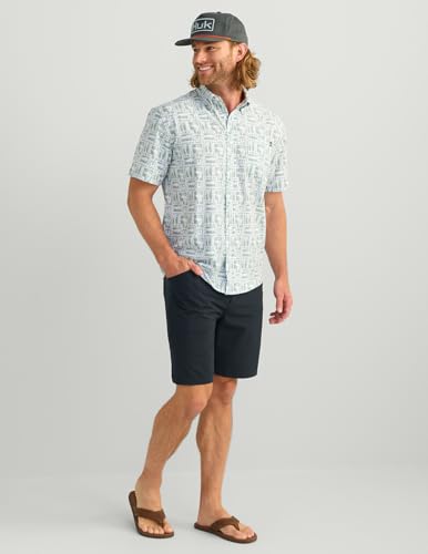 Mens Kona Pattern Short Sleeve Fishing Button Down Shirt