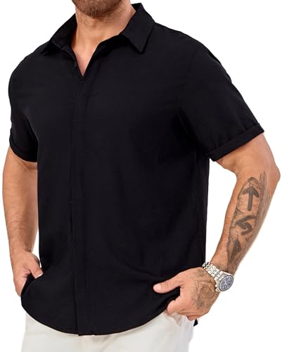 Men's Short Sleeve Button Down Shirt Lightweight Stretch Blend Summer Shirts Casual Vacation Beach Tops