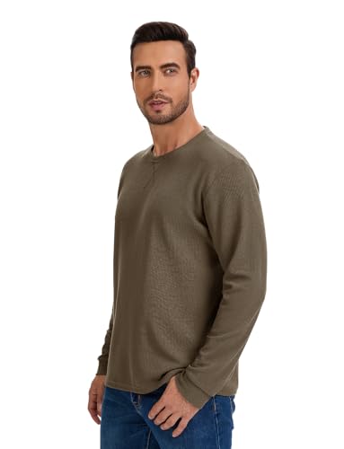 3 Pack Mens Waffle Shirts Long Sleeve Shirt Regular Fit Casual T-Shirt Crewneck Lightweight Pullover Top