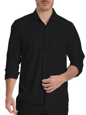 Men’s Dress Shirt Wrinkle Free Knit Button Down Shirt Long Sleeve Business Shirt