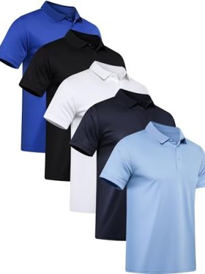 5 Pack Mens Polo Shirt Short Sleeve Tactical Shirts Quick Dry Performance Golf Shirt Pique Jersey Outdoor Shirt