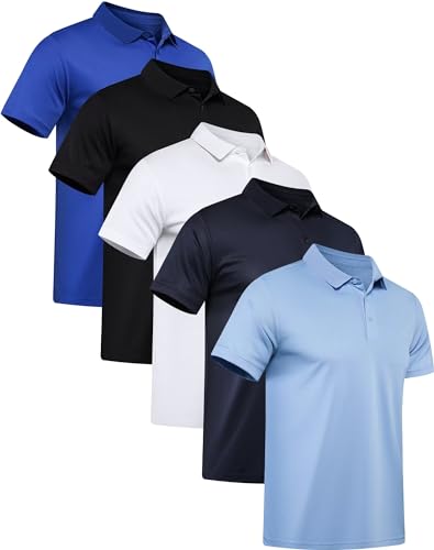 5 Pack Mens Polo Shirt Short Sleeve Tactical Shirts Quick Dry Performance Golf Shirt Pique Jersey Outdoor Shirt