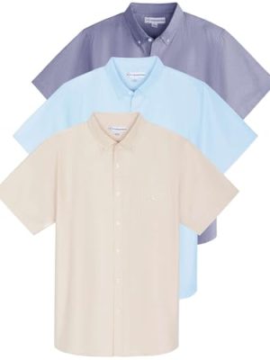 3 Pack Men's Short-Sleeve Oxford Solid Button Down Collar Casual Shirts with Pocket (Available in Big & Tall)