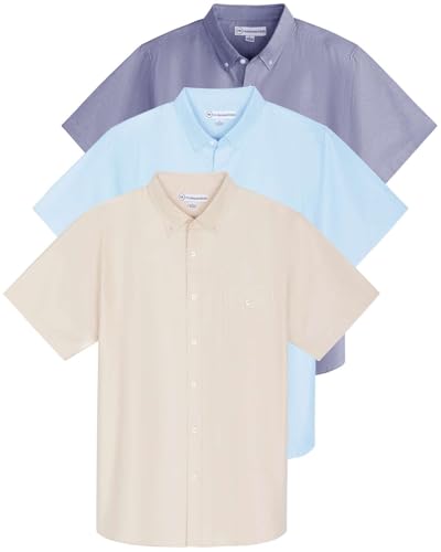 3 Pack Men's Short-Sleeve Oxford Solid Button Down Collar Casual Shirts with Pocket (Available in Big & Tall)