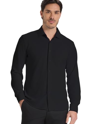 Men’s Dress Shirt Wrinkle Free Knit Button Down Shirt Long Sleeve Business Shirt