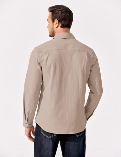Mens Shirt Jacket Casual Button Up Shirts Long Sleeve Lightweight Shacket with Flap Pockets