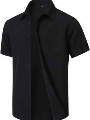 Men's Short Sleeve Button Down Shirt Lightweight Stretch Blend Summer Shirts Casual Vacation Beach Tops