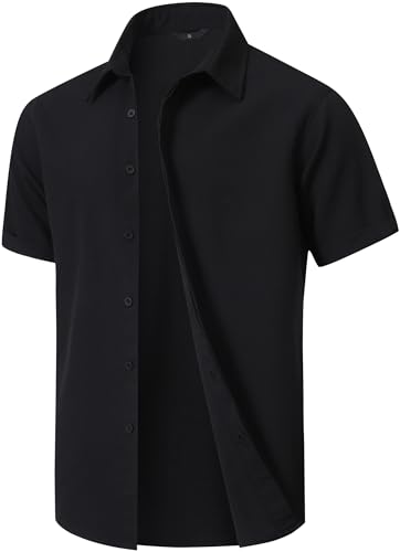 Men's Short Sleeve Button Down Shirt Lightweight Stretch Blend Summer Shirts Casual Vacation Beach Tops