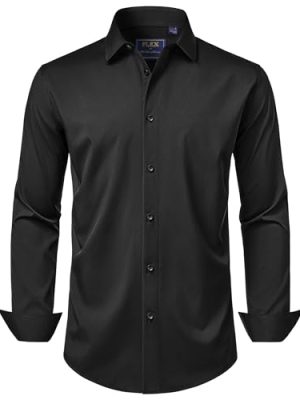 Men's Dress Shirts Stretch Long Sleeve Formal Shirt Solid Business Casual Button Down Shirts for Wedding Prom
