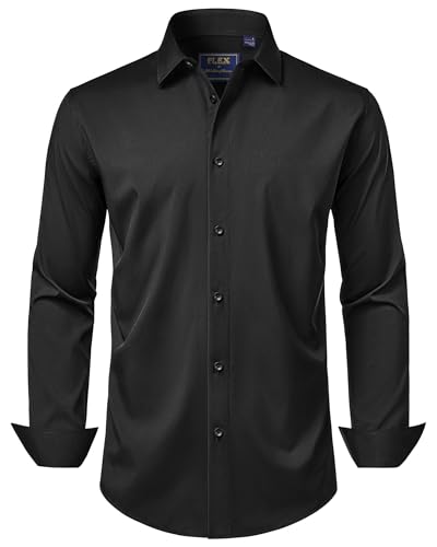 Men's Dress Shirts Stretch Long Sleeve Formal Shirt Solid Business Casual Button Down Shirts for Wedding Prom