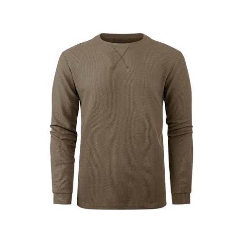 3 Pack Mens Waffle Shirts Long Sleeve Shirt Regular Fit Casual T-Shirt Crewneck Lightweight Pullover Top