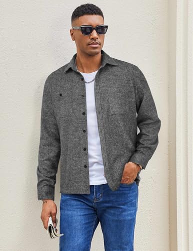 Men's Flannel Shirts Long Sleeve Casual Cotton Plaid Button Down Shirt Jacket with Pockets