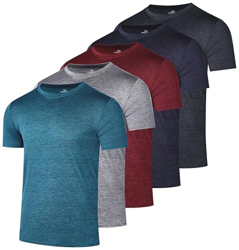 5 Pack: Men??s Short Sleeve Dry Fit T-Shirts ?C Moisture Wicking Athletic Workout Gym Fitness Casual Tees