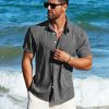 Men's Linen Shirts Short Sleeve Button Down Casual Shirt Business Dress Clothing Beach Fashion Summer Tops