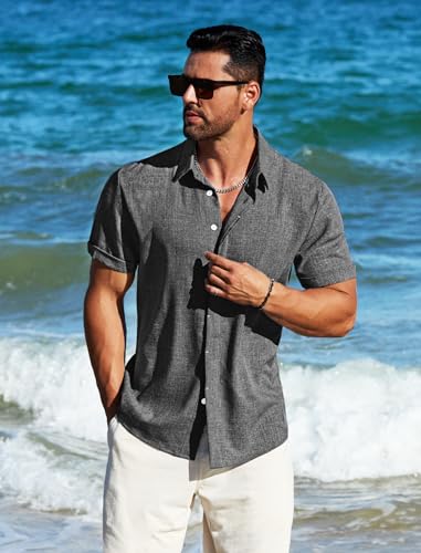 Men's Linen Shirts Short Sleeve Button Down Casual Shirt Business Dress Clothing Beach Fashion Summer Tops