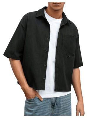 Men's Cropped Shirt Button Bown Short Sleeve Casual Collar Neck Summer Shirts Crop Top