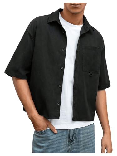 Men's Cropped Shirt Button Bown Short Sleeve Casual Collar Neck Summer Shirts Crop Top