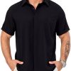 Men's Short Sleeve Button Down Shirt Lightweight Stretch Blend Summer Shirts Casual Vacation Beach Tops