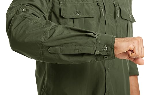 Men's UPF 50+ Sun Protection Shirts, Button Down Long Sleeve Shirt for Hiking, Fishing, Safari