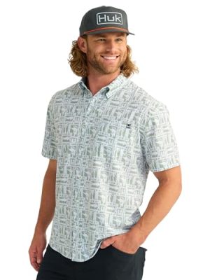 Mens Kona Pattern Short Sleeve Fishing Button Down Shirt