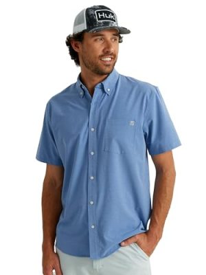 Mens Kona Solid Short Sleeve Fishing Button Down Shirt for Men, Fresh Salmon, 3X-Large