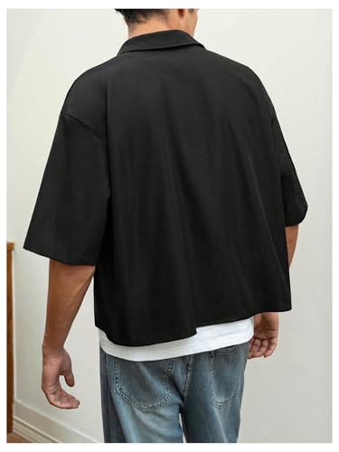 Men's Cropped Shirt Button Bown Short Sleeve Casual Collar Neck Summer Shirts Crop Top