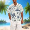 Funny Animal Print Hawaiian Shirt Camping Button Down Retro Outdoor Camping Party Short Sleeve Cyan