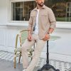 Mens Shirt Jacket Casual Button Up Shirts Long Sleeve Lightweight Shacket with Flap Pockets