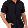 Men's Short Sleeve Button Down Shirt Lightweight Stretch Blend Summer Shirts Casual Vacation Beach Tops