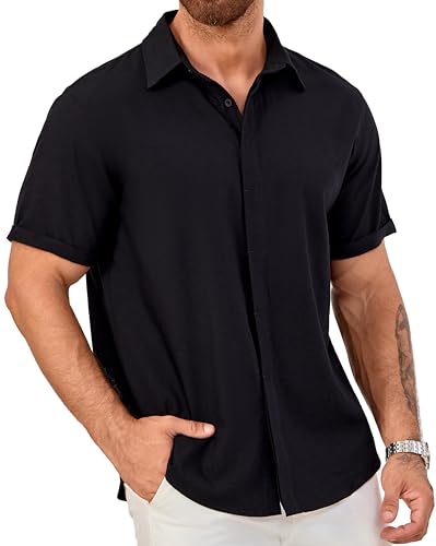 Men's Short Sleeve Button Down Shirt Lightweight Stretch Blend Summer Shirts Casual Vacation Beach Tops