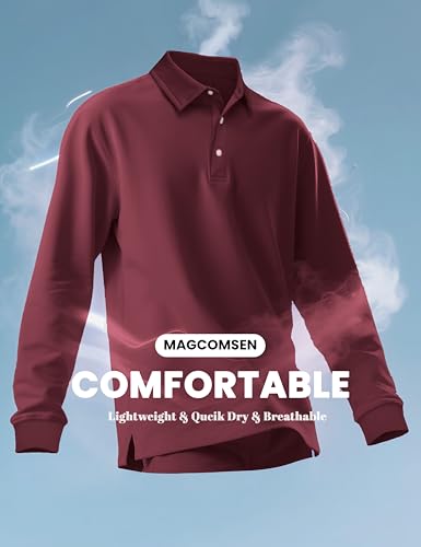 Men's Polo Shirt Long Sleeve Golf Shirts Quick Dry Lightweight 3-Button Performance Work Fishing Athletic