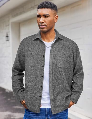 Men's Flannel Shirts Long Sleeve Casual Cotton Plaid Button Down Shirt Jacket with Pockets