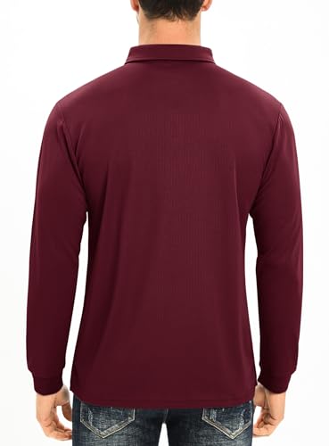 Men's Polo Shirt Long Sleeve Golf Shirts Quick Dry Lightweight 3-Button Performance Work Fishing Athletic