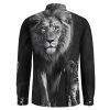 Black and White Animal Lion Men's Dress Shirts Long Sleeve Golf Shirts Casual Button Down T-Shirt for Athletic Business