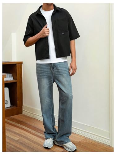 Men's Cropped Shirt Button Bown Short Sleeve Casual Collar Neck Summer Shirts Crop Top