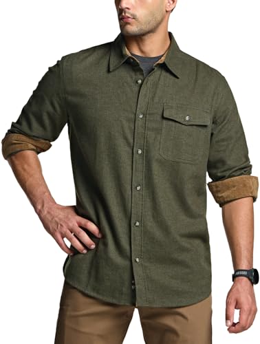 Men's 100% All Cotton Button Down Flannel Shirts, Long Sleeve Brushed Warm Soft Casual Outdoor Plaid Shirt