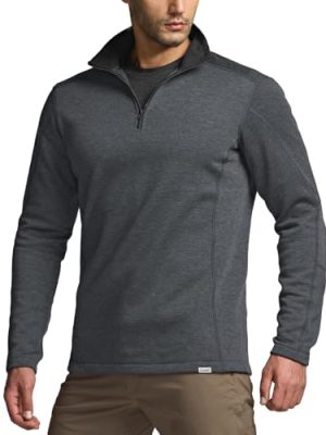 Men's Thermal Fleece Quarter Zip Sweater, Outdoor Lightweight Long Sleeve Pullover, Casual Mock Neck Polo Sweaters