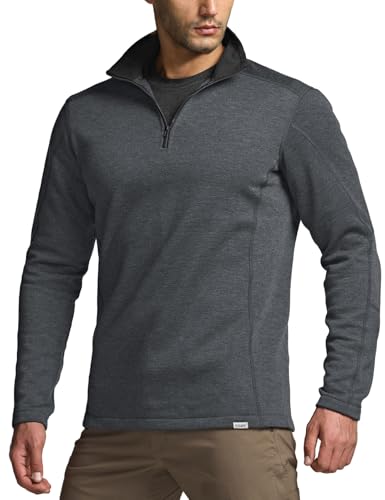 Men's Thermal Fleece Quarter Zip Sweater, Outdoor Lightweight Long Sleeve Pullover, Casual Mock Neck Polo Sweaters