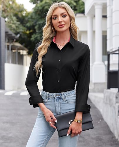 Button Down Shirts for Women Dress Shirts Cotton Long Sleeve Shirt for Women Wrinkle Free Stretch Work Blouse