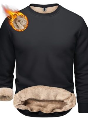 Men's Crewneck Sweatshirt Warm Sherpa Lined Thermal Sweatshirts Heavyweight Long Sleeve Winter Fleece Pullover Shirt