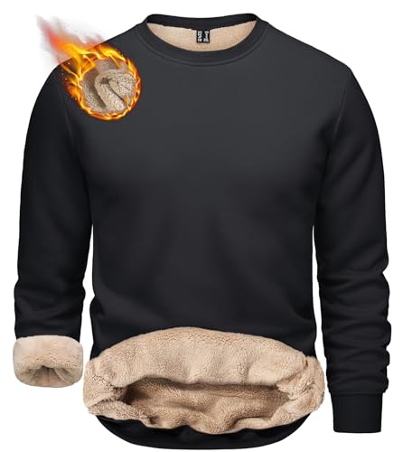Men's Crewneck Sweatshirt Warm Sherpa Lined Thermal Sweatshirts Heavyweight Long Sleeve Winter Fleece Pullover Shirt