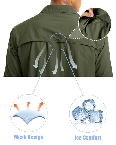 Men's UPF 50+ Sun Protection Shirts, Button Down Long Sleeve Shirt for Hiking, Fishing, Safari
