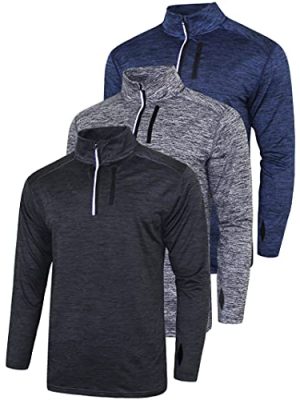 3-Pack Men??s Quarter-Zip Pullover Lightweight Long Sleeve Athletic Jackets Performance Workout Running Shirts